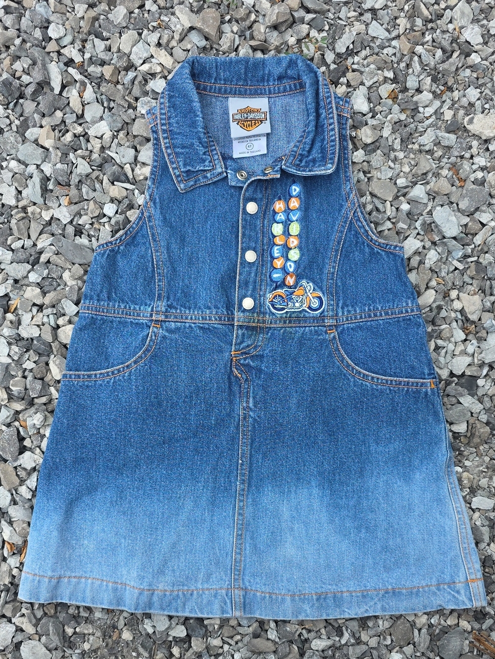 Harley-Davidson Blue Denim Sleeveless Dress with Embroidered Motorcycle
